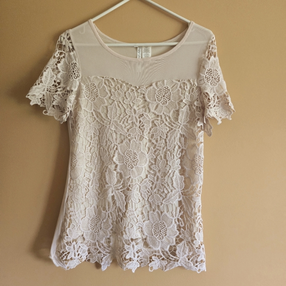 Simply Irresistible Mesh w/Embroidery Top, PTP=16.75"